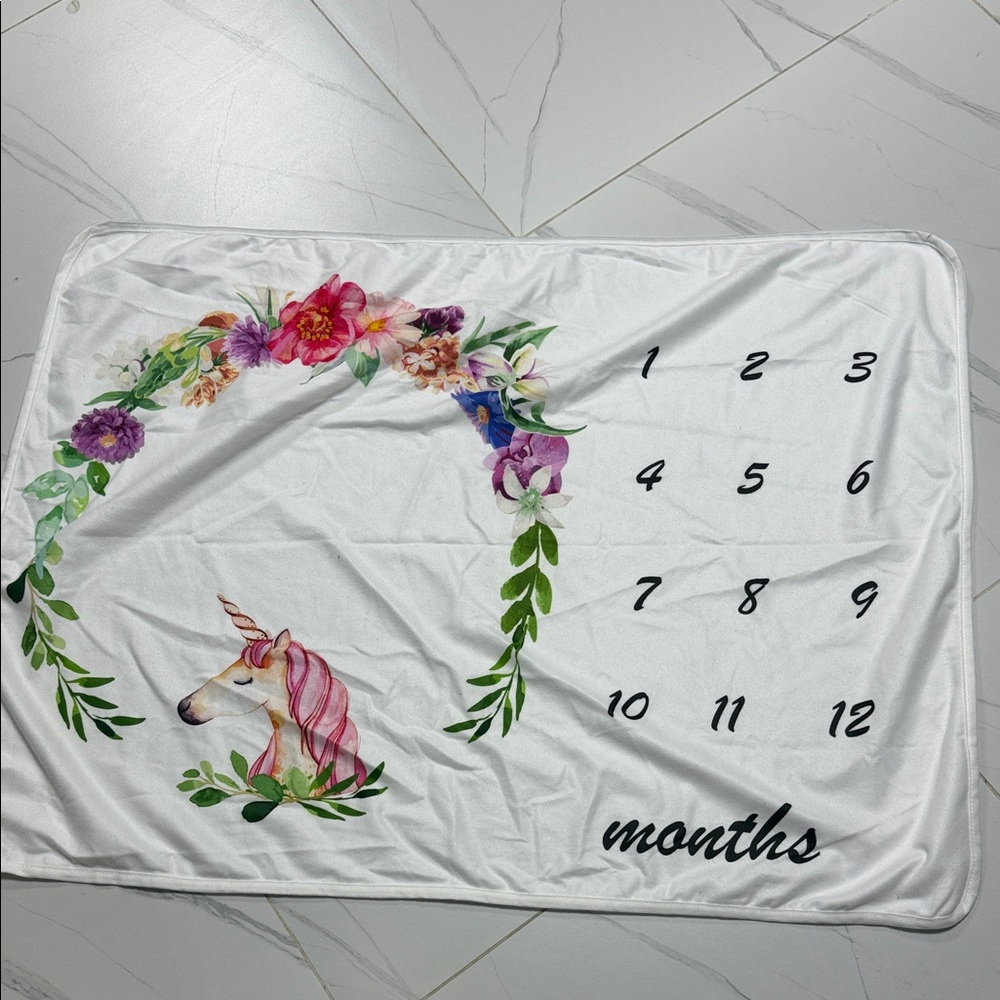 Unicorn Floral Monthly Milestone Blanket - Pink & Green